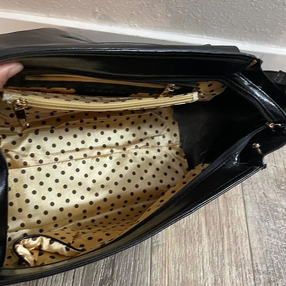 Melie Blanco Black Vegan Leather Satchel Crossbody Bag Gold Hardware Polka‎ Dot